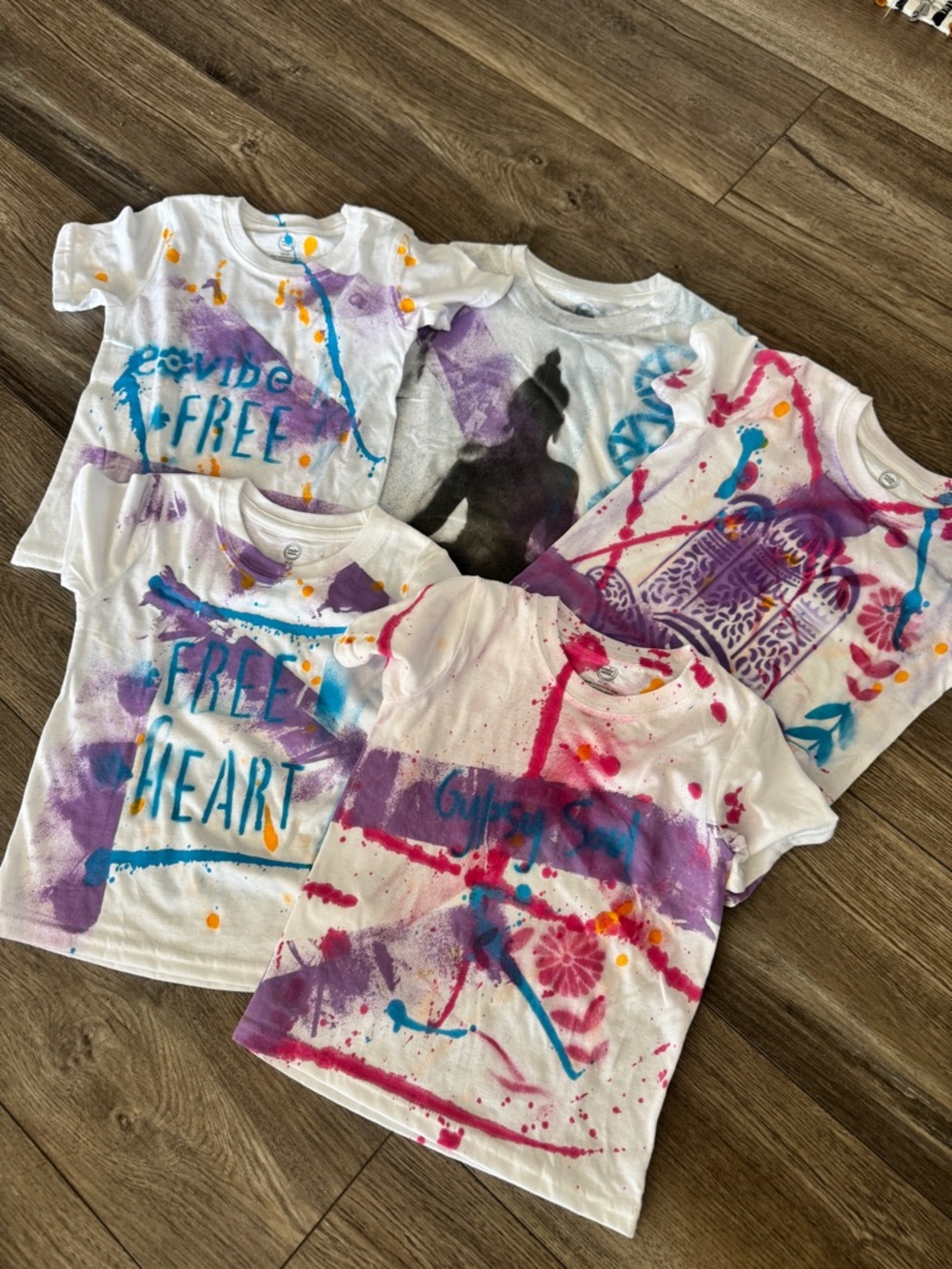 Set of 5 Custom Hand Painted Toddler Tees 2T/3T Boho Artsy Non-Toxic Soft